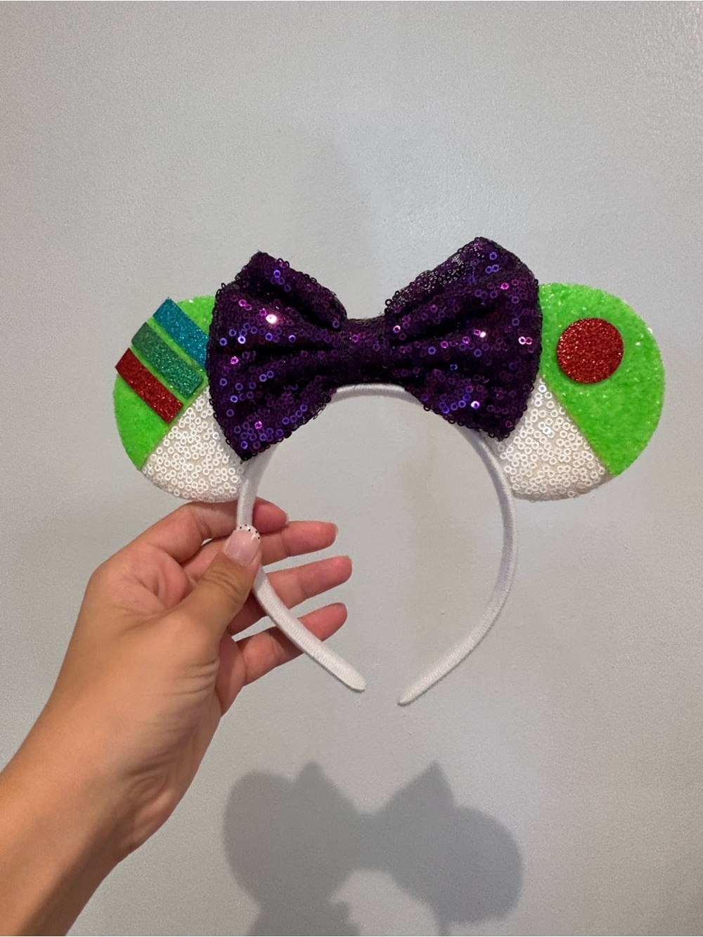 Disney Green, White & Purple Sequin Bow Mouse Ears Headband